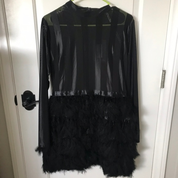 black feather skirt bodycon dress